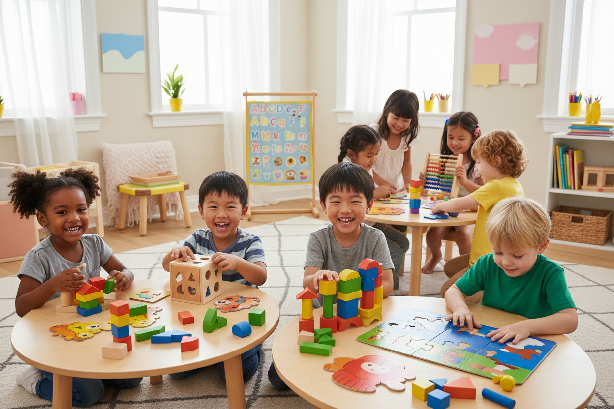 Niños jugando con juguetes educativos